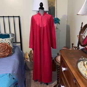 Vintage Heather Fuchsia 1/2 Zip Floor Length Embroidered Robe Size 3X